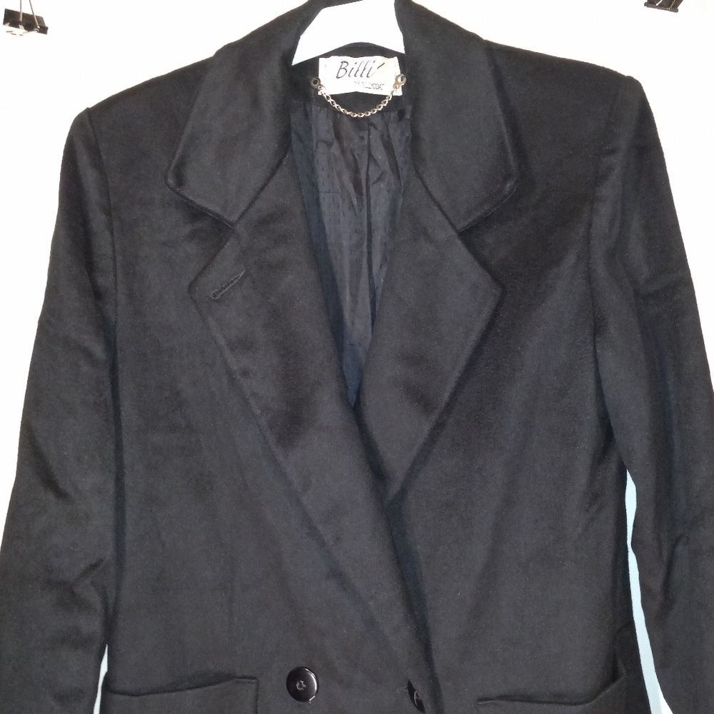 Vintage Black Wool Blend Trench Coat